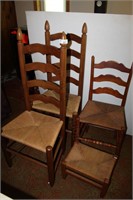3 RUSH SEAT CHAIRS AND STOOL