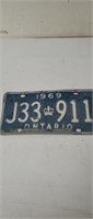 1969 Ontario License Plate.