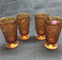 4 Vintage Amber Tea Water Glasses