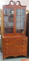 WALNUT STEP BACK BUTLERS DESK WITH BOOKCASE TOP