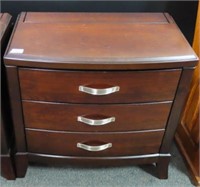 MAHOGANY THREE DRAWER NIGHTSTAND W/AC OUTLET