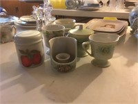 Handpainted Cream Sugar Cups and Candle