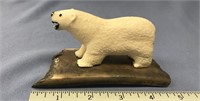 4 1/2" x 2 1/2" carved ivory polar bear mounted on