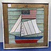 Wooden Wall Art 17 x 17 “Toy Ship”