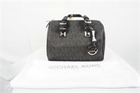 MICHAEL KORS BLACK COATED CANVAS GRAYSON SATCHEL