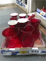 (13) Red Vases w/ Heart Stakes