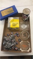 Vintage lot of ash trays bottle caps and more