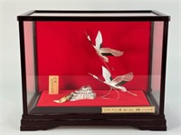 Sterling Red Crest Cranes and Turtle Figurine