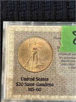 1924  US $20 Saint Gaudens MS60 Gold coin
