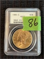 1904-S MS63 $20 gold coin