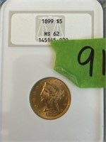 1899 MS62 $5 gold coin