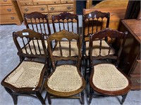 Six Victorian Cane Seat Chairs.