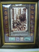 Vtg Peace at Last Coin & Stamp Coll.Framed 12"x10"