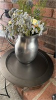 Metal Flower Pitcher and Tray