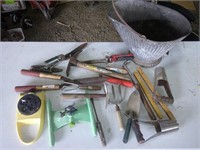 ash bucket, gardening tools, sprinklers