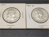 Two 1961 Franklin Half Dollars