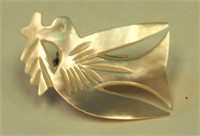 Vintage Abalone Dove With Olive Branch 1" Brooch
