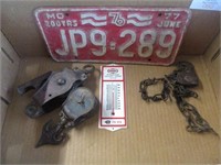 Metal Pulleys, License plate, Advertising