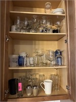 CONTENTS OF CABINET PICTURED GLASSWARE ETC