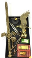 Vintage Brass Eagle Knocker, Asian Coin Sword