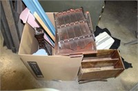 One lot of wooden items & metal decorator vase