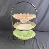 Pie plate holder with 3 Glass Bowls