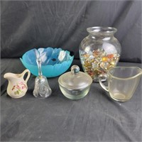 Box Lot - Vase with glass beads, creamer and