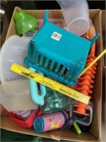 Large box of plastic wear glasses, bowls and more