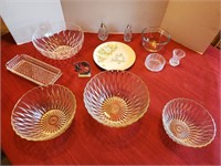 Set of 3 Glass Bowls, Glass Tray, Glass Shakers