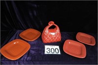 Mini Red Purse Cookie Jar & 4 Plates