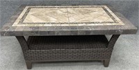 Wicker Coffee Table with Stone Top