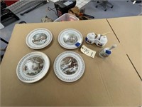 4-Courier & Ives Plates, Bell & Jelly Set