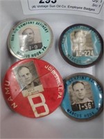 (4) Vintage Sun Oil Co. Employee Badges