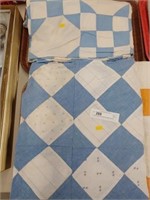 (2) Blue Check & Diamond Quilt Top Pcs.