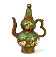 Chinese Enameled Double Gourd Zisha Ewer