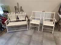 Antique Wood Patio Chairs & Love seat Good Sturdy