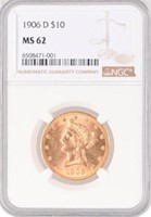 1906-D Liberty $10 Gold Coin NGC Graded MS62