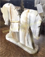 Set of marble horse bookends 9in