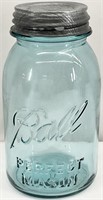 Antique / Vtg Ball Perfect Mason Aqua Glass Jar