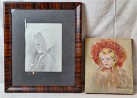 Sketch Of Amish Girl & Painting Of Young Girl