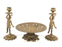 Iron Tazza Compote Dish + Pr Metal Candle Holders