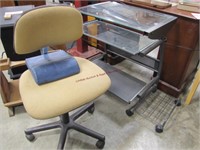 Glass top metal frame computer stand w/ chair