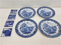 Currier and Ives Blue and White Plates and Tiles