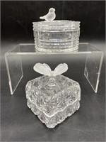 2- Small Crystal Trinket Boxes w/ Bird & Butterfly