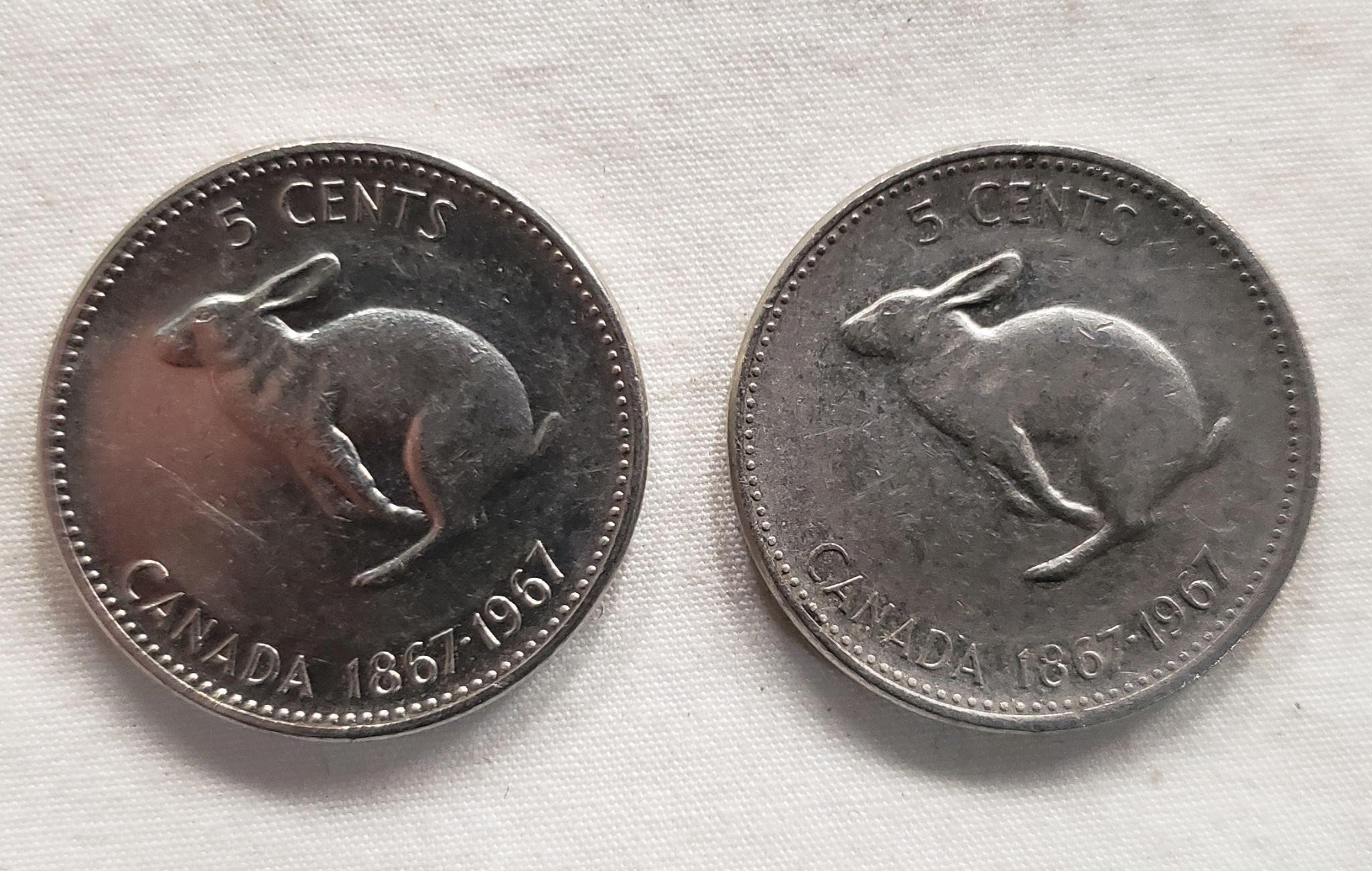 2 Canada 5 Cents, Hare Rabbit Bunny Coin
