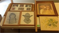 Assorted pictures, picture frame