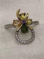 Sterling Silver Ring w/ Gemstones Sz 7