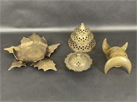 Vintage Etched Brass Incense Holders