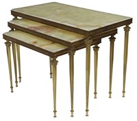 (3) FRENCH ONYX-TOP GILT METAL NESTING TABLES