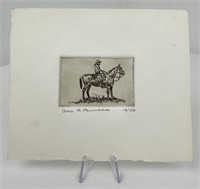 Ace Powell Engraving Cowboy on Horseback